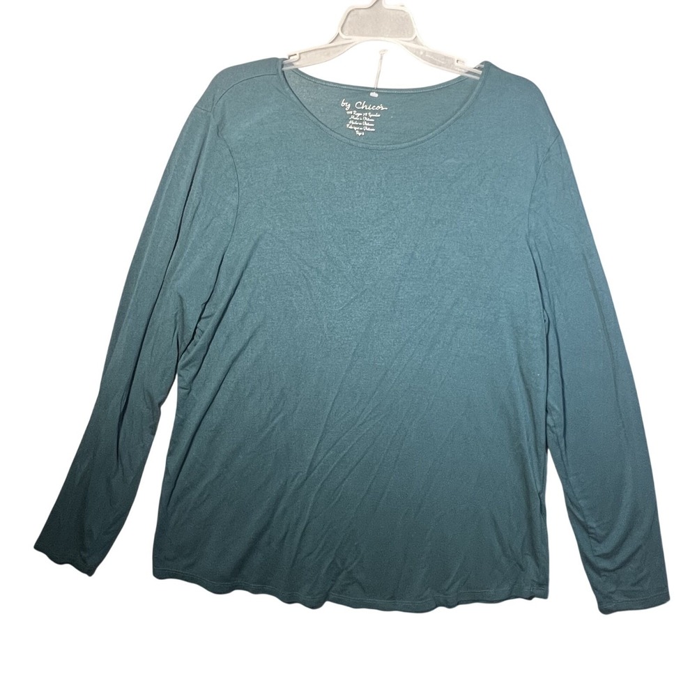 Chico's Women's Size 3 (XL/XXL) Teal Long Sleeve Scoop Neck T-Shirt Top Rayon